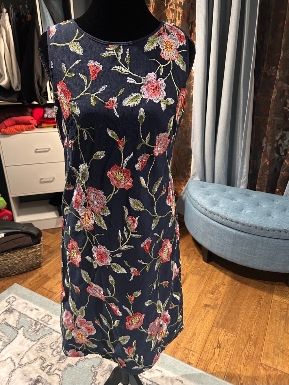 Jessica Howard Navy Floral Embroidered Sleeveless Midi Dress